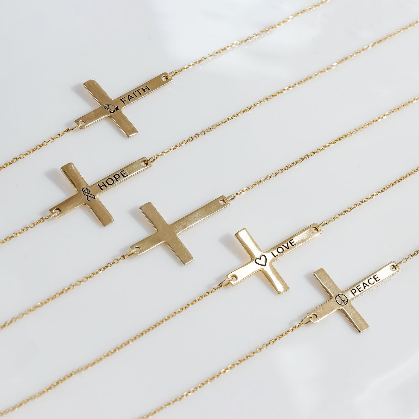 Inscribed Sideways Cross Pendant Necklace - Gloria Jewels