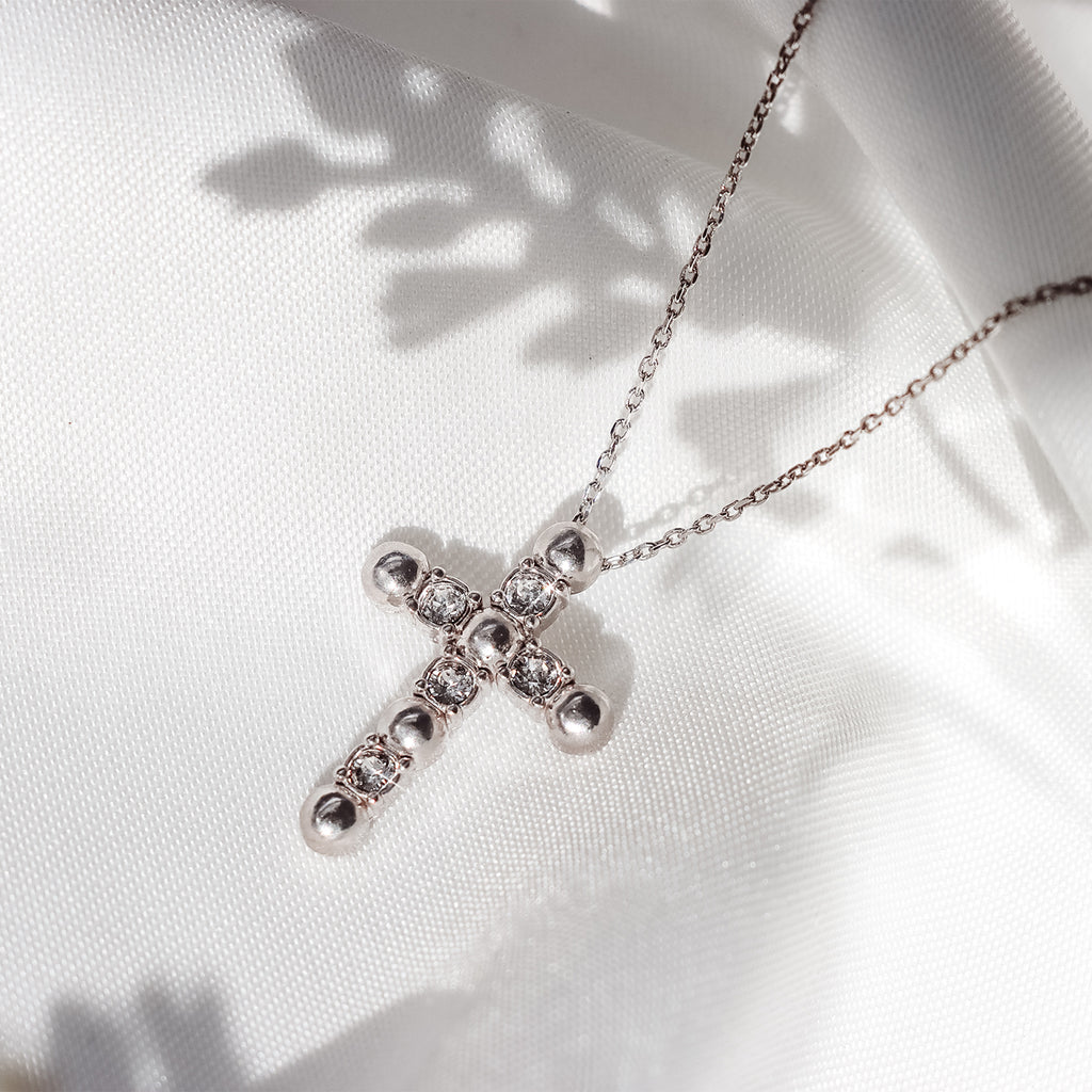 Delicate Crystal Cross Pendant Necklace - Gloria Jewels