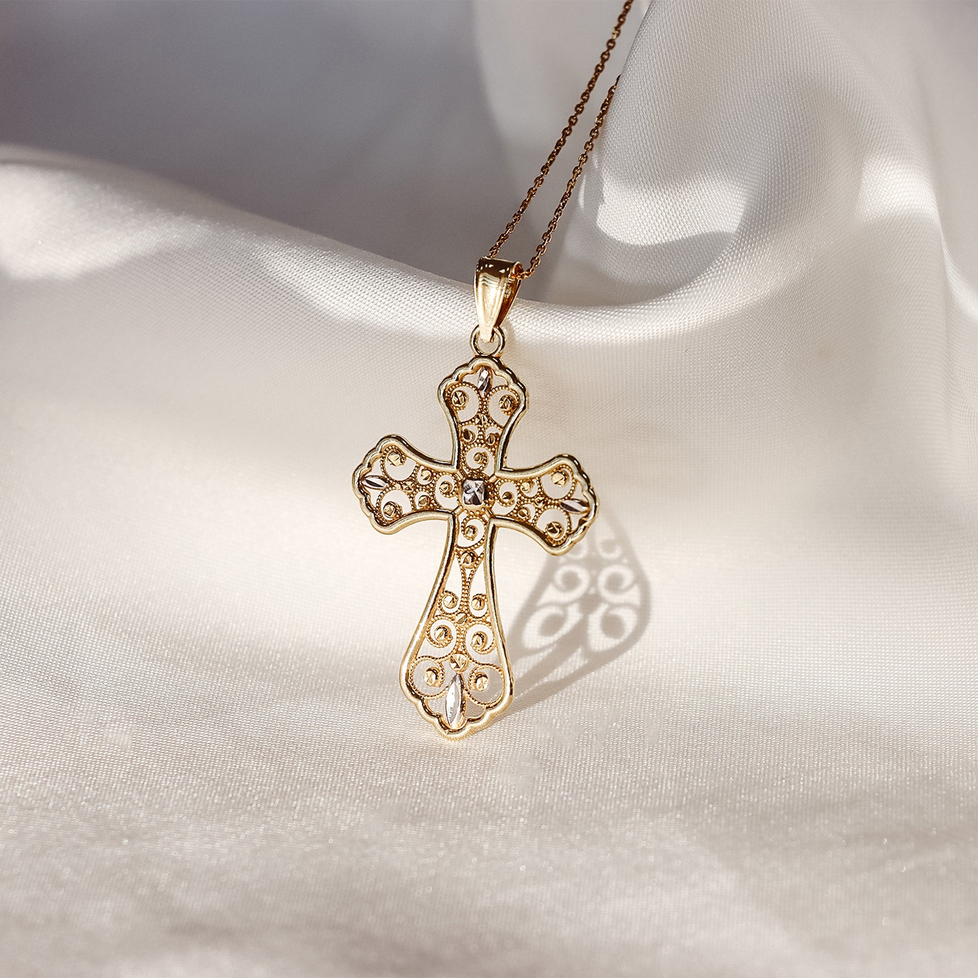 Elegant Diamond-Cut Cross Pendant | Large