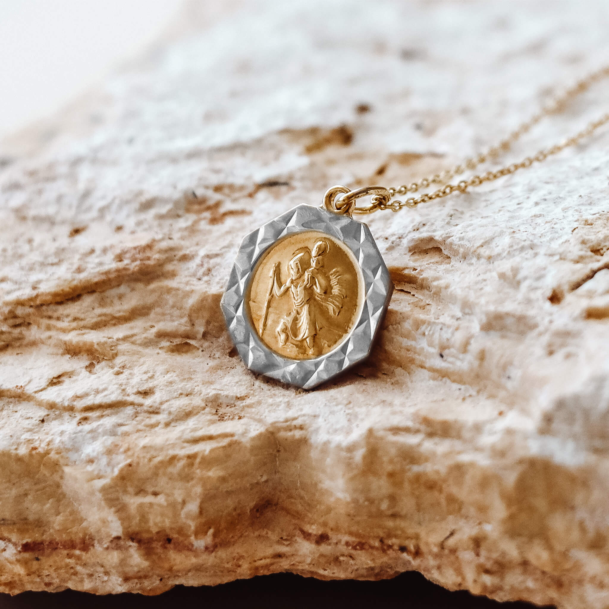 Saint Christopher Faceted Edge Necklace - Gloria Jewels