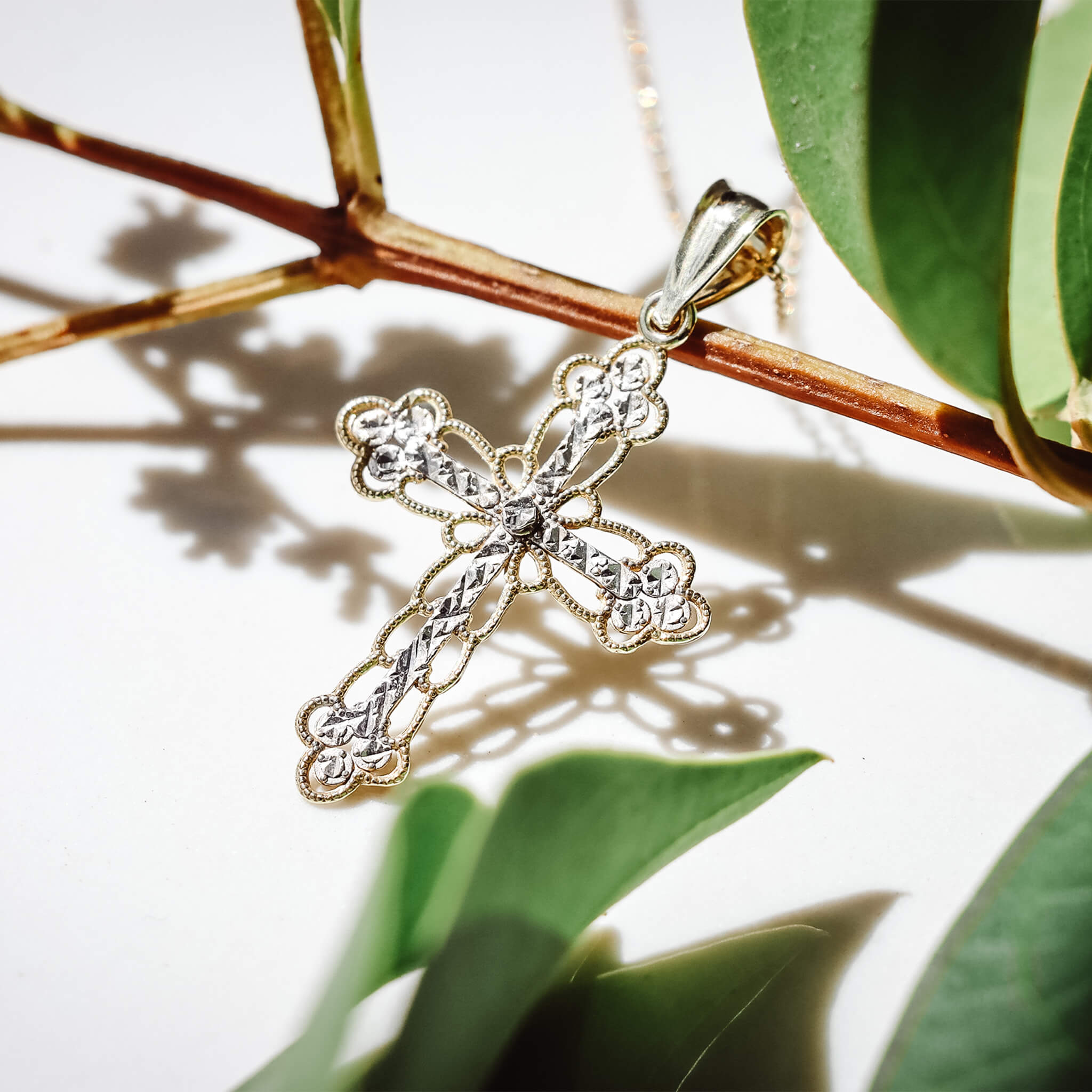 Open Filigree Cross Pendant Necklace - Gloria Jewels