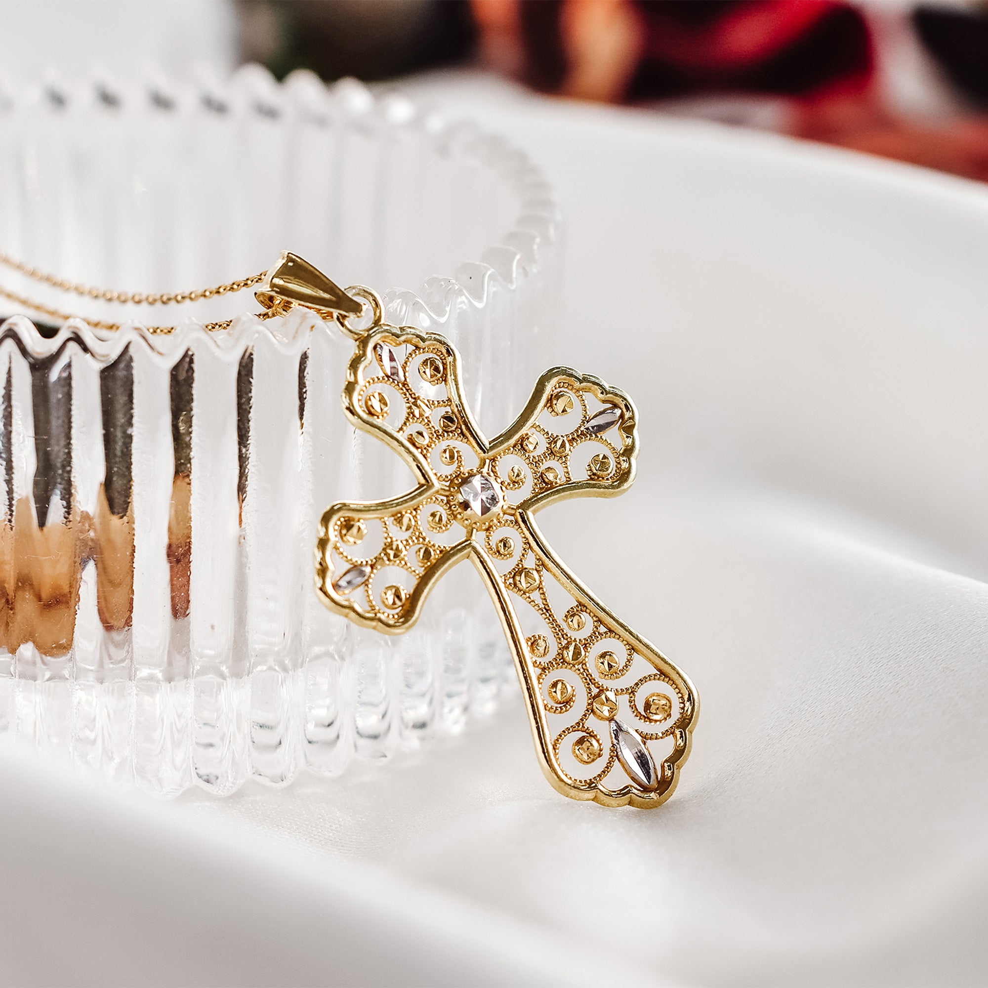 Elegant Diamond-Cut Cross Pendant | Large