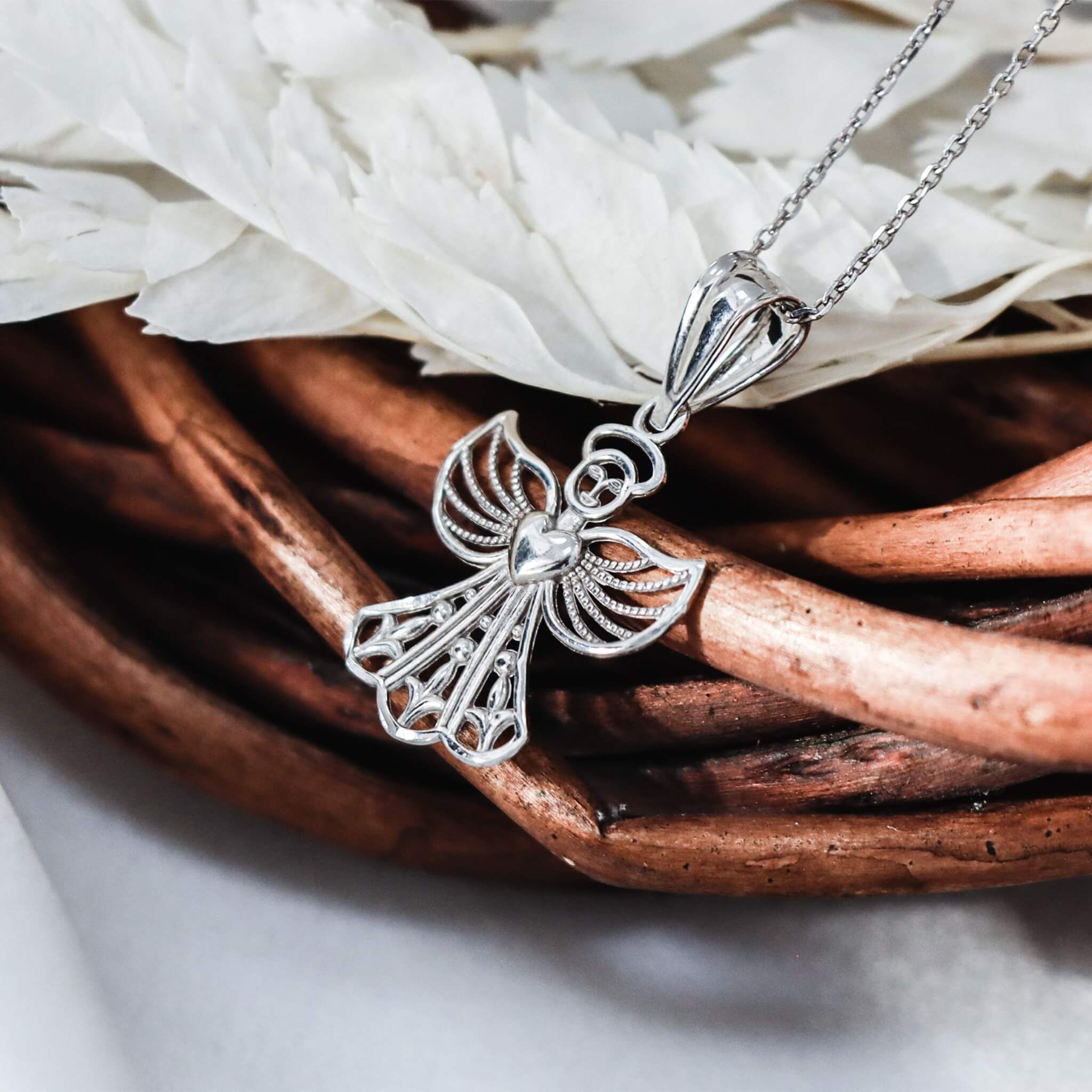 Guardian Angel Embracing Heart Necklace - Gloria Jewels