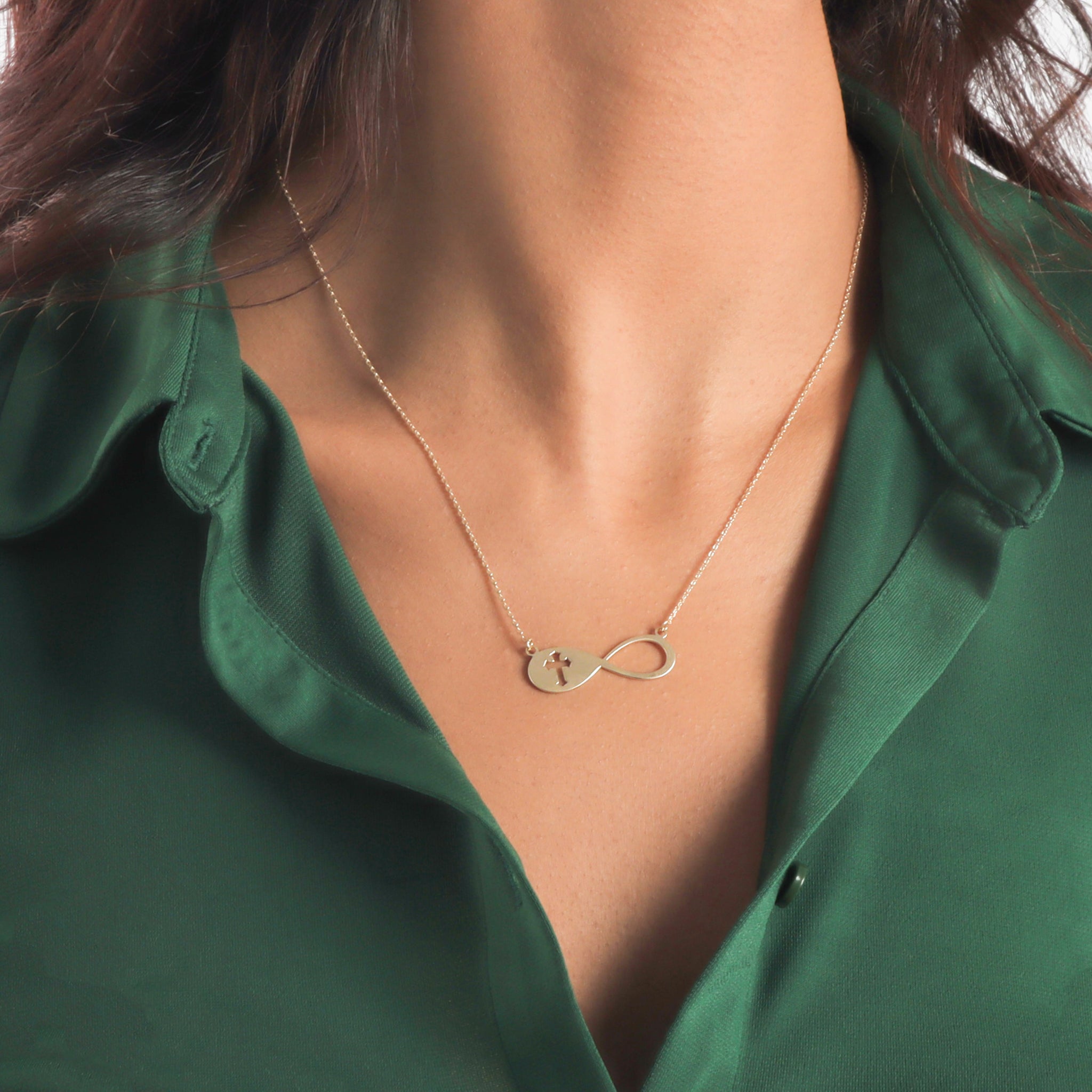 Infinity with Cut-Out Cross Necklace Pendant - Gloria Jewels