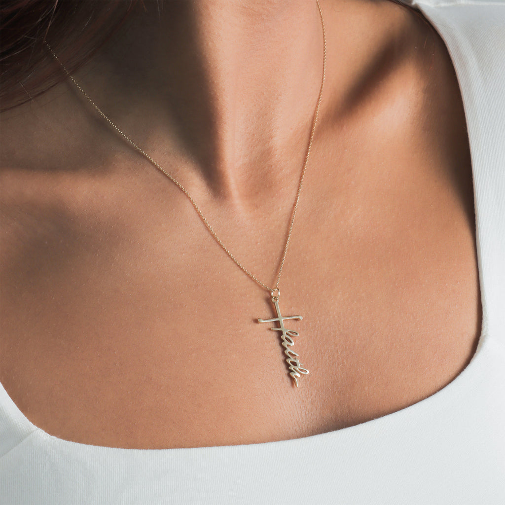 Faith Inscribed Cross Pendant - Gloria Jewels