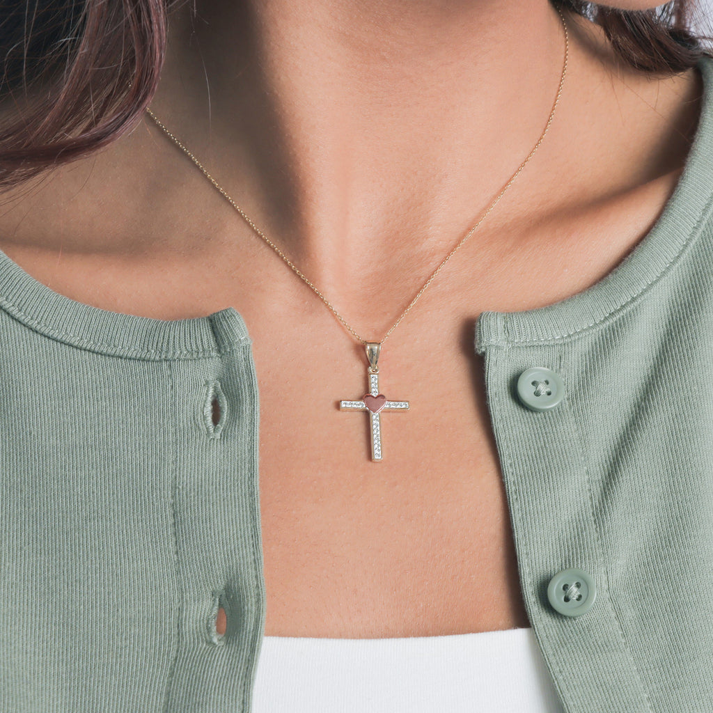 Crystal Cross with Heart Pendant - Gloria Jewels