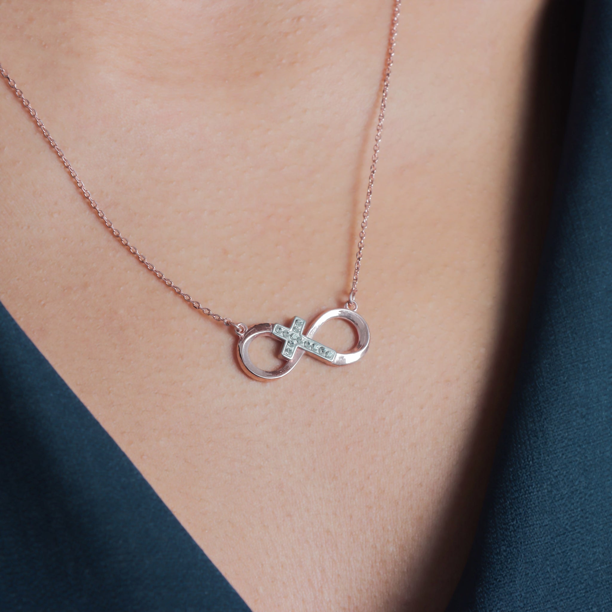 Crystal Cross Within Infinity Pendant Necklace - Gloria Jewels