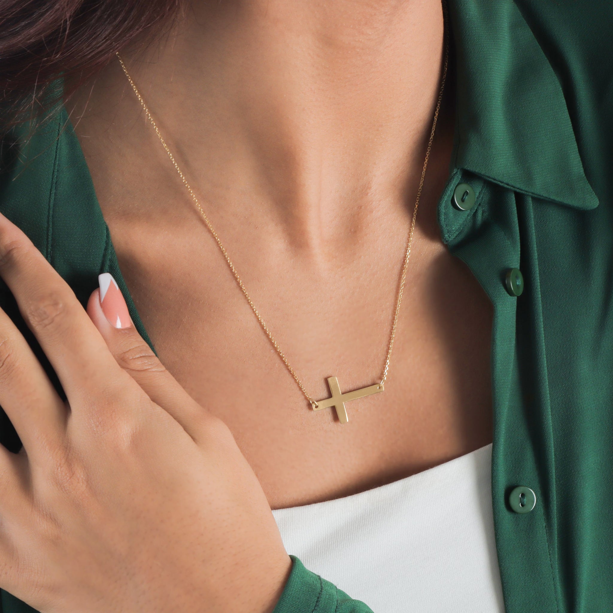 Inscribed Sideways Cross Pendant Necklace - Gloria Jewels