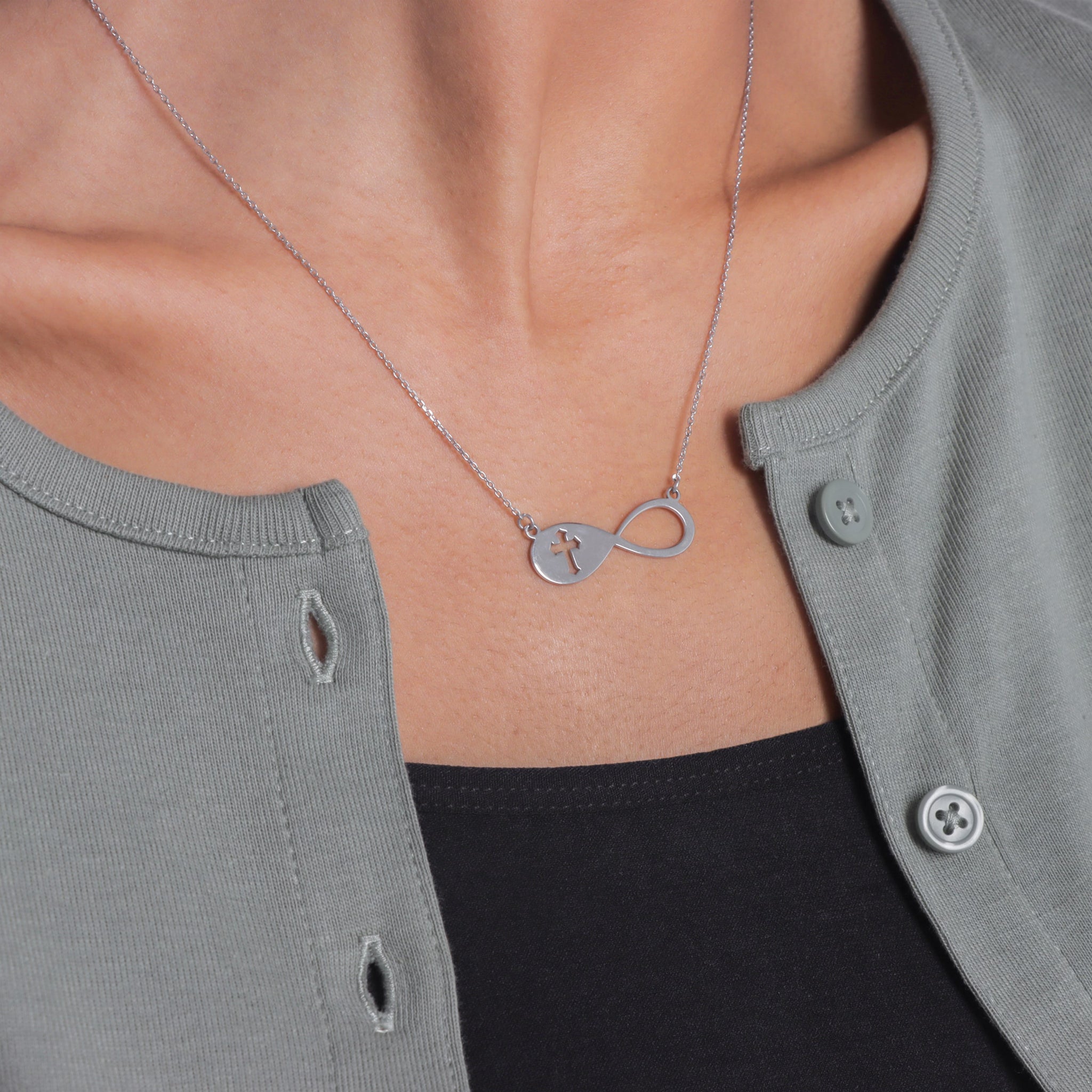 Infinity with Cut-Out Cross Necklace Pendant - Gloria Jewels