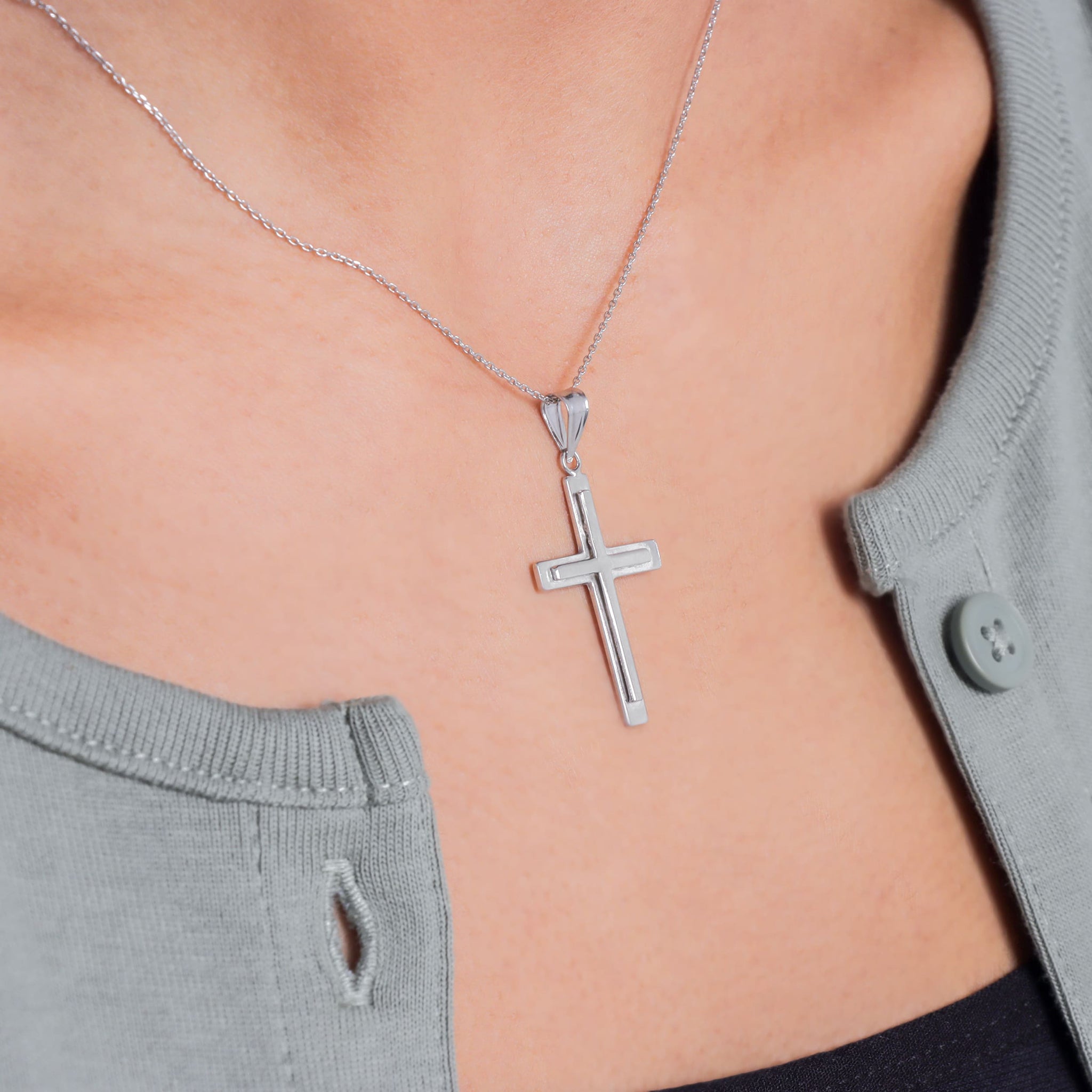 Classic Two Layer Polished Cross Pendant - Gloria Jewels