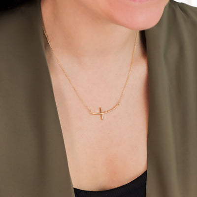 "The Rachel" Curved-Sideways Cross Necklace