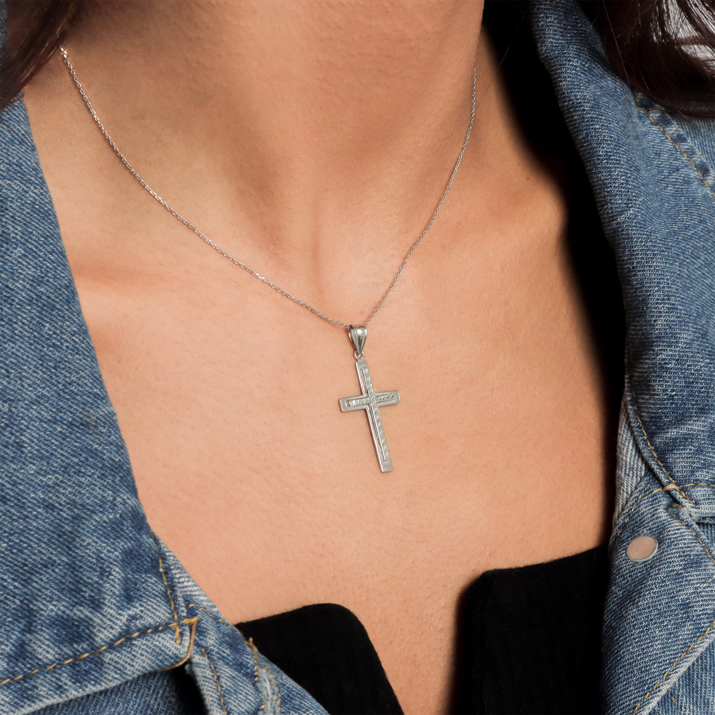 Classic Two Layer Grooved Cross Pendant - Gloria Jewels