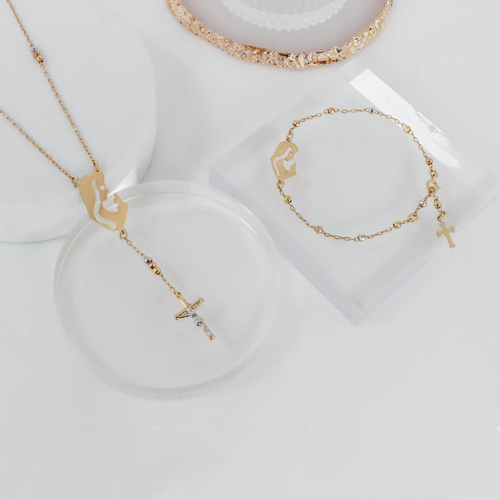 Striking Silhouette of Virgin Mary & Crucifix Bracelet - Gloria Jewels