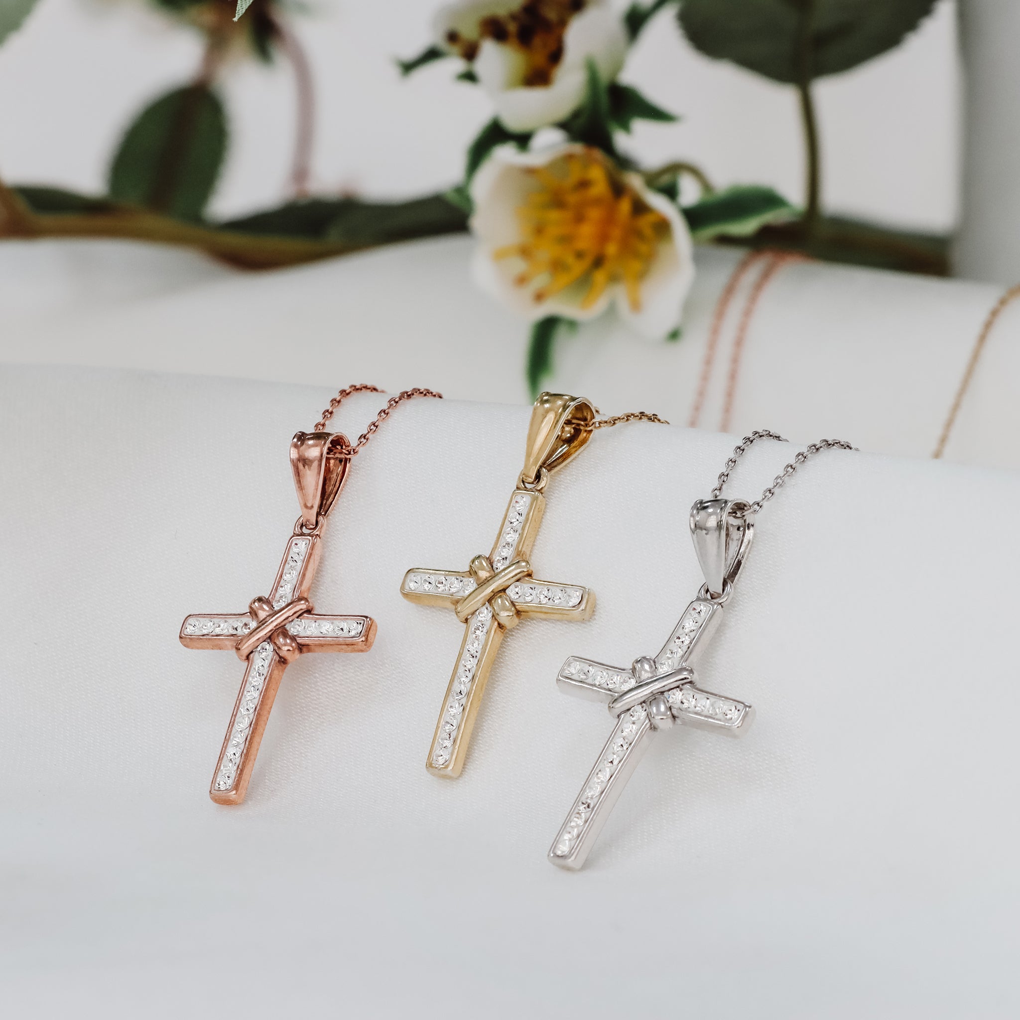 Crystal Cross With Christogram Pendant Necklace - Gloria Jewels