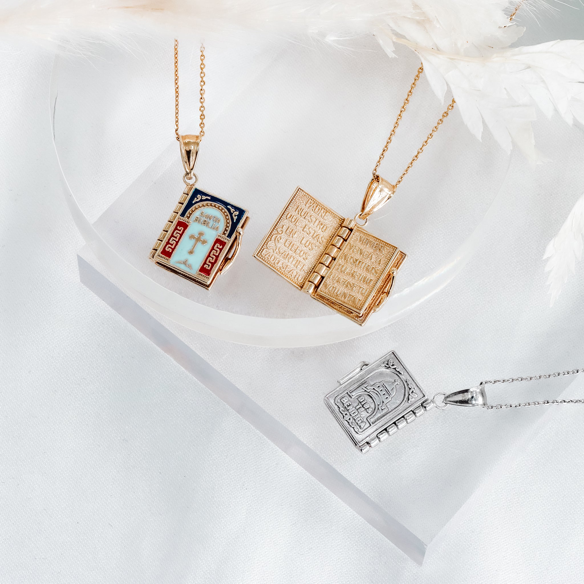 Bible Book Pendant | Padre Nuestro Inscribed - Gloria Jewels