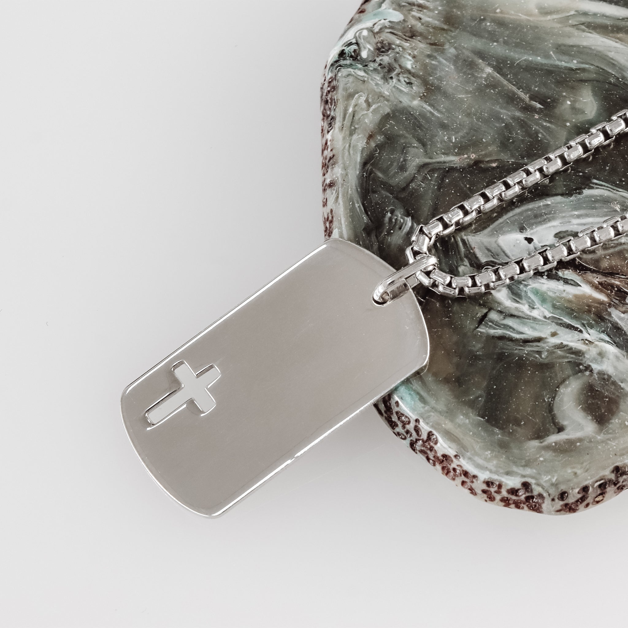 Military Tag Pendant With Laser-Cut Cross - Gloria Jewels