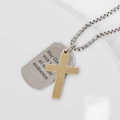 Engraved Shield Tags With Cross Pendant - Gloria Jewels