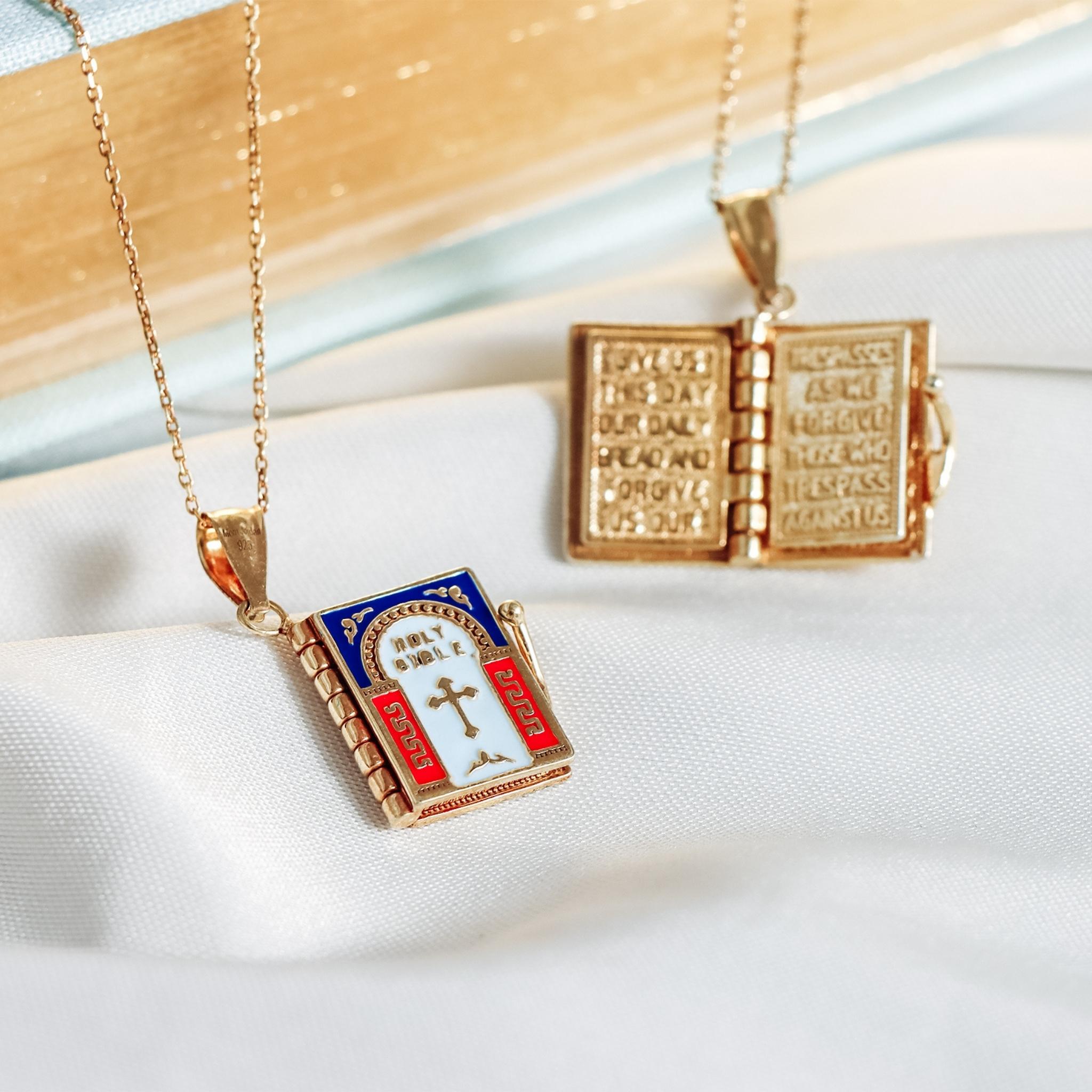 Bible Book Pendant | Lord's Prayer Inscribed - Gloria Jewels