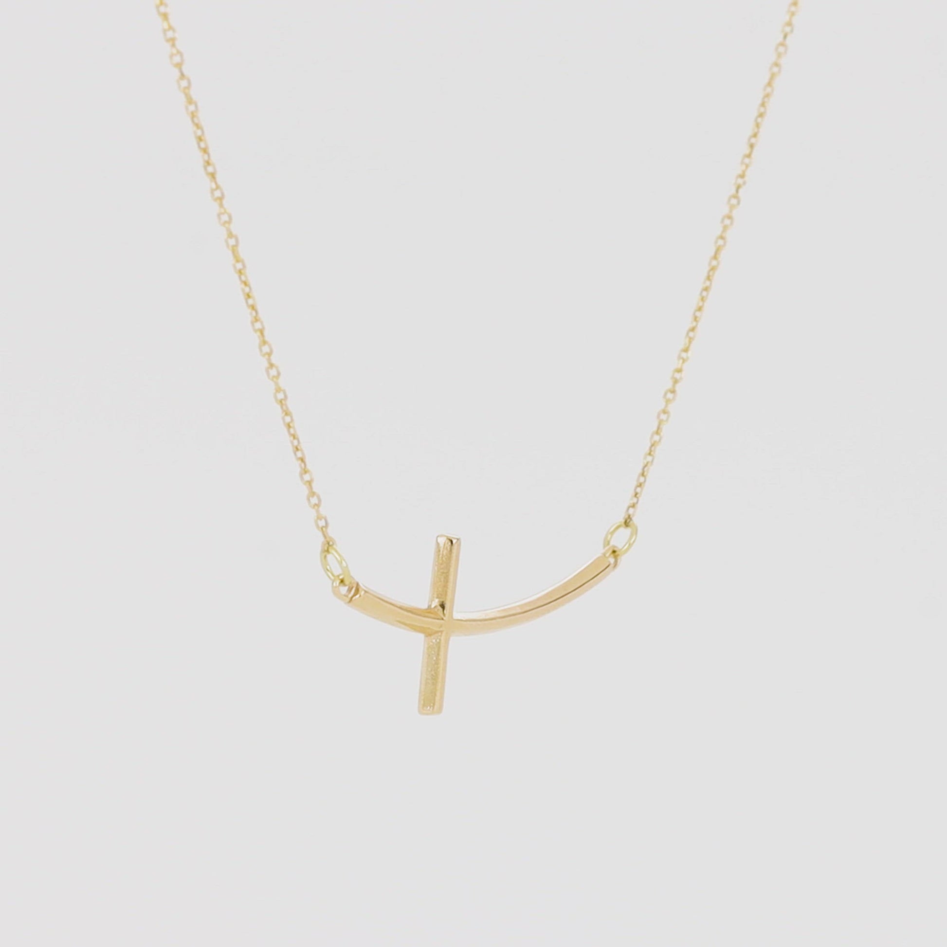 "The Rachel" Curved-Sideways Cross Necklace