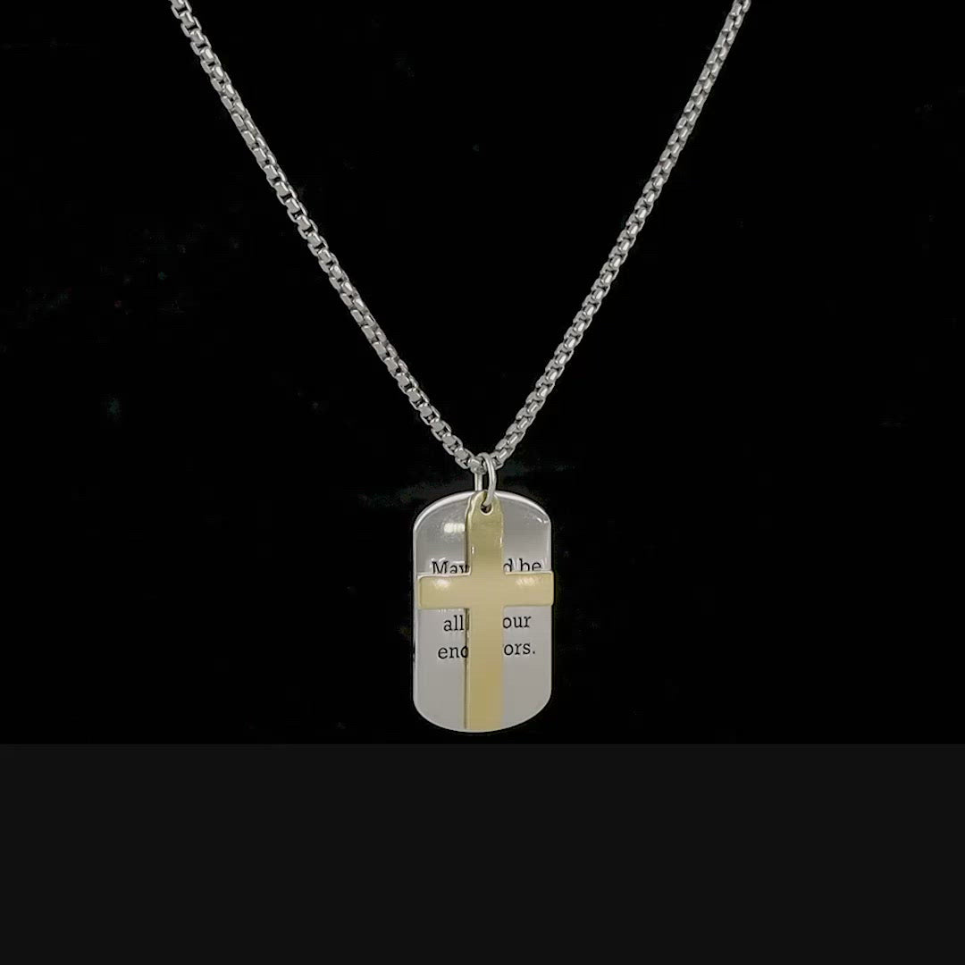 Engraved Shield Tags With Cross Pendant